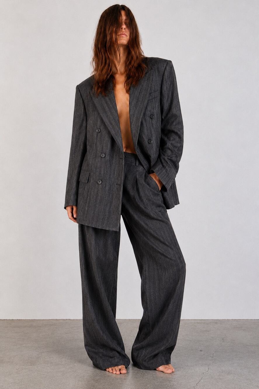 Vintage Christian Dior Oversized Blazer Suit Jacket Wool Designer Charcoal Gray
